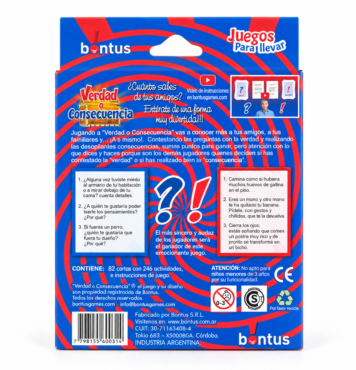 Juego De Cartas "Verdad o Consecuencia" Bontus