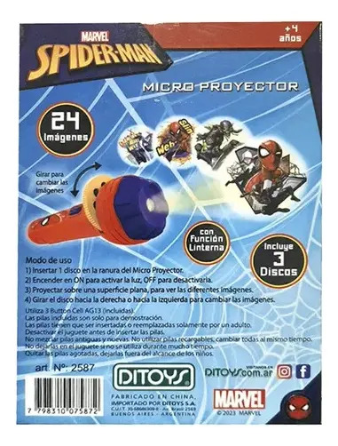 Linterna Micro Proyector Infantil Marvel Spiderman Ditoys