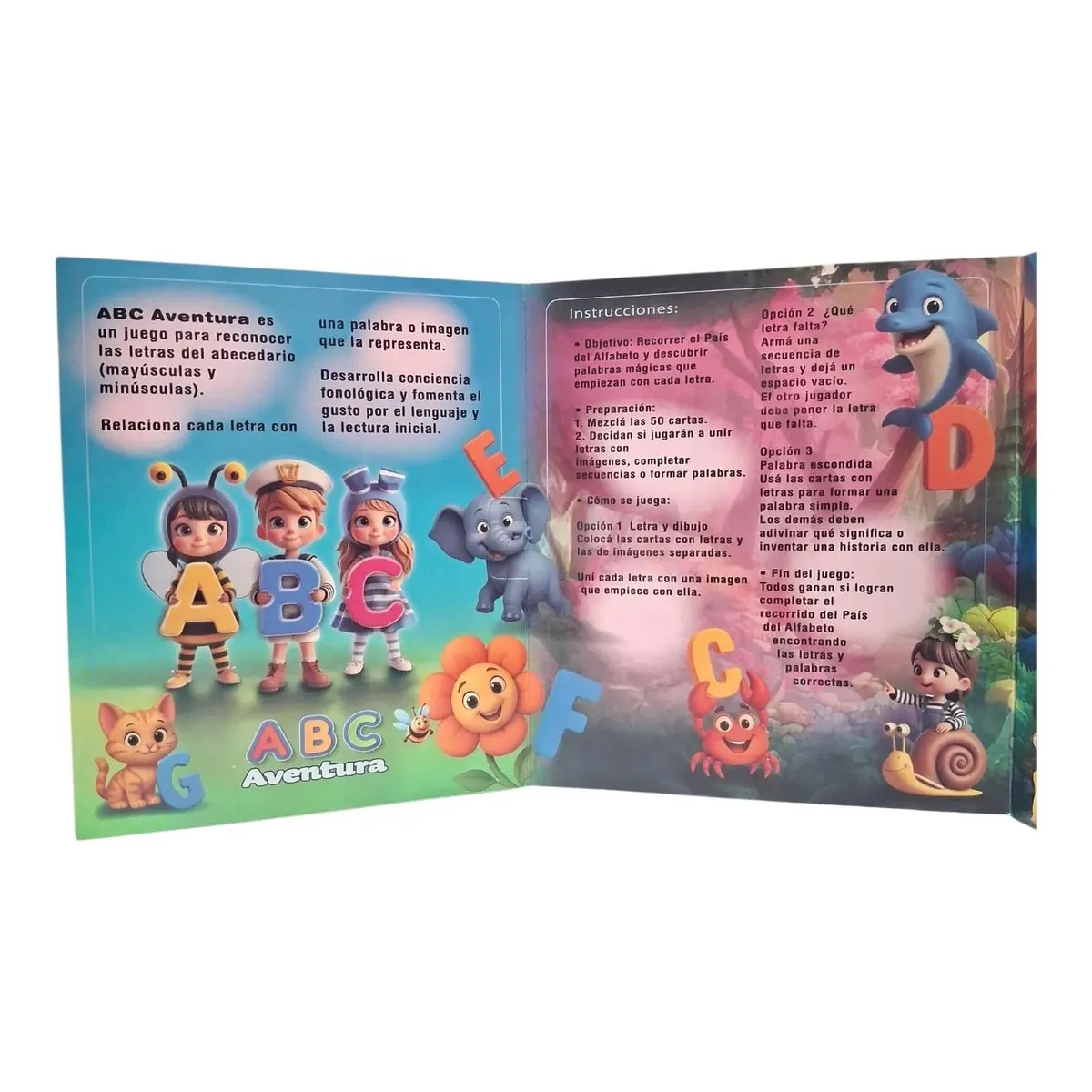 JUEGO DE CARTAS DIDACTICAS ABC AVENTURA PARA APRENDER LAS LETRAS JUGANDO PARA NIÑOS MÁS DE 6 AÑOS 50 CARTEJONES