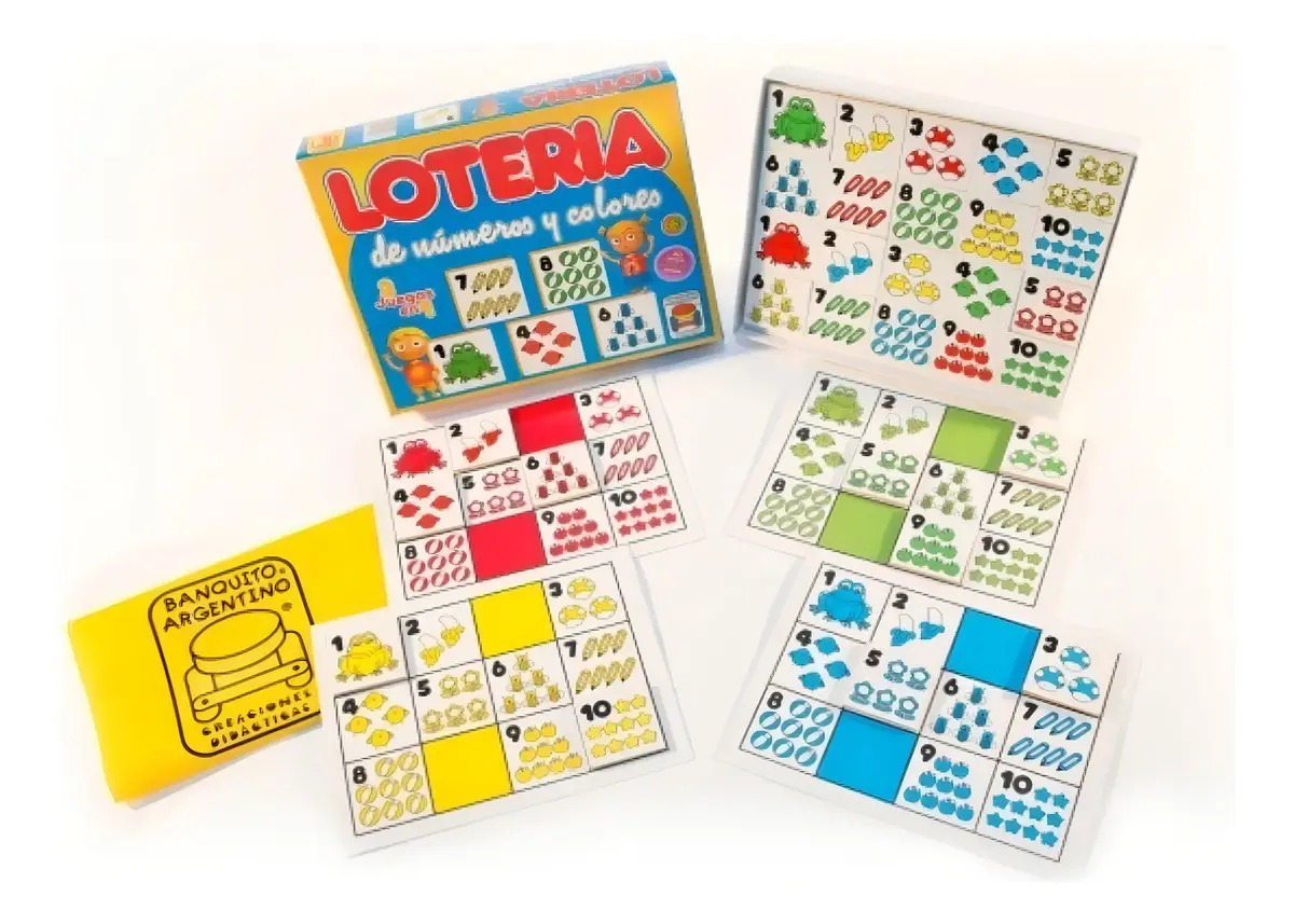 Juego Didáctico Lotería de Números y Colores piezas en madera Banquito Argentino