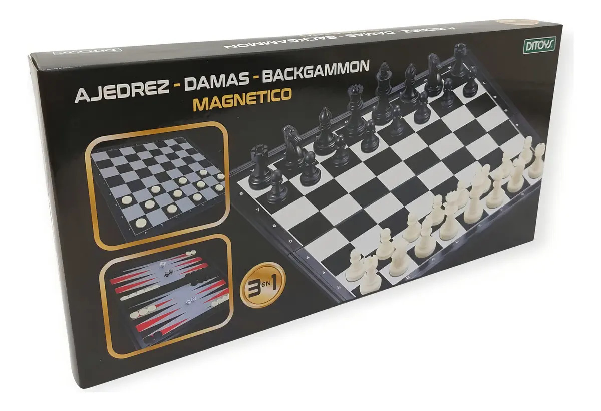 Juego de Mesa Magnético 3 en 1 Ajedrez Damas Backgammon Ditoys 32cm