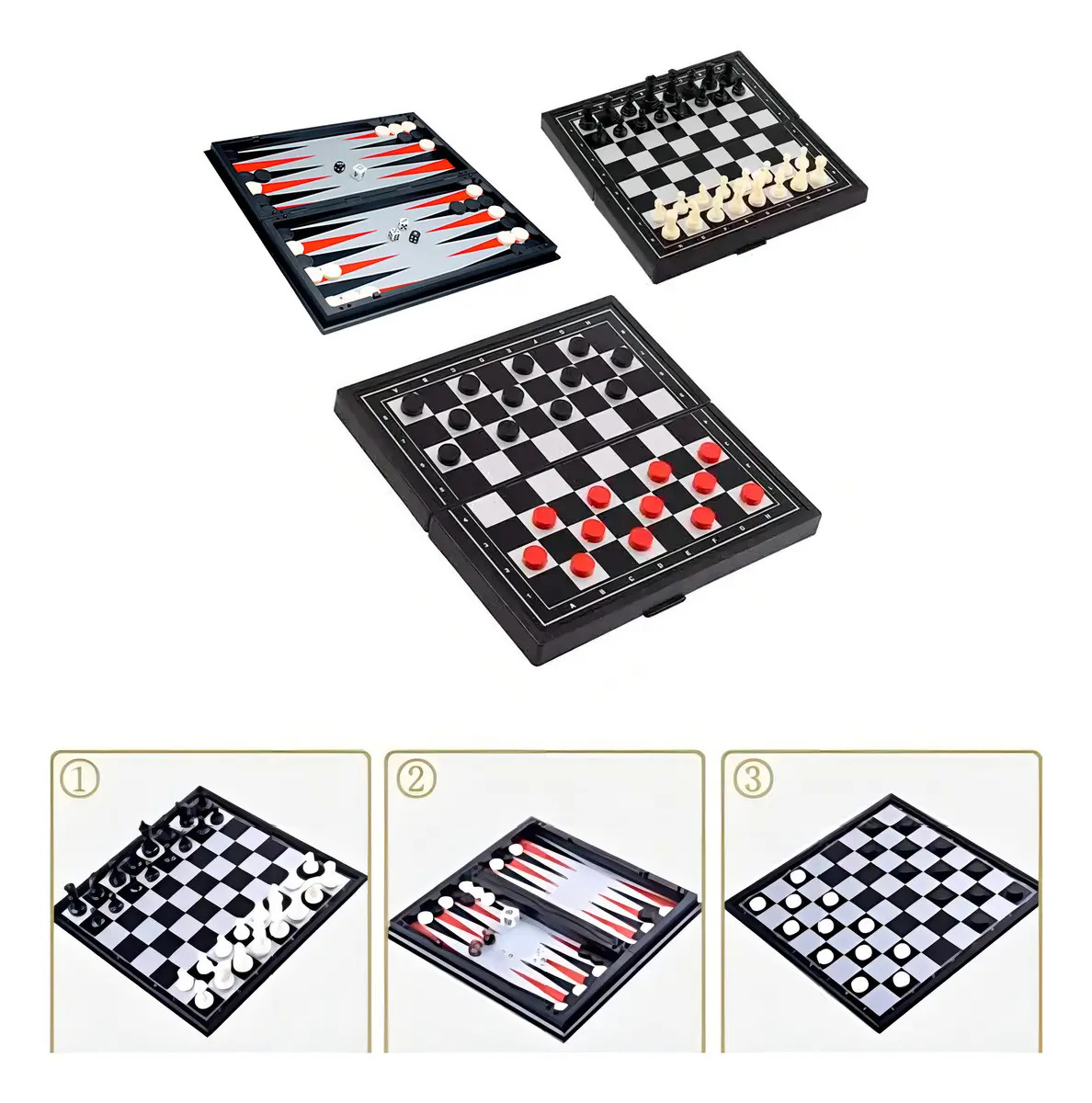 Juego de Mesa Magnético 3 en 1 Ajedrez Damas Backgammon Ditoys 32cm