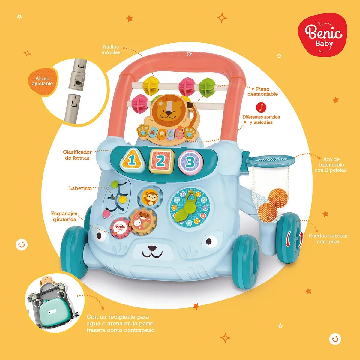 Andador Multifuncional Infantil Con Sonido Y Música Celeste / Coral / Turquesa