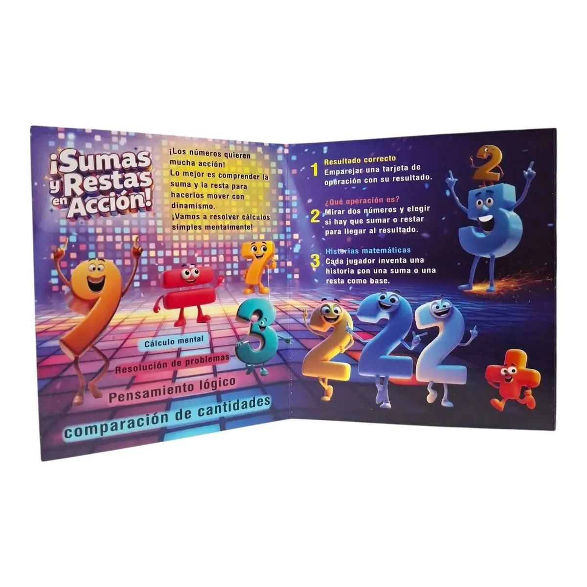 JUEGO DE CARTAS DIDACTICAS ABC SUMAS Y RESTAS EN ACCIÓN PARA NIÑOS MÁS DE 6 AÑOS 50 CARTEJONES
