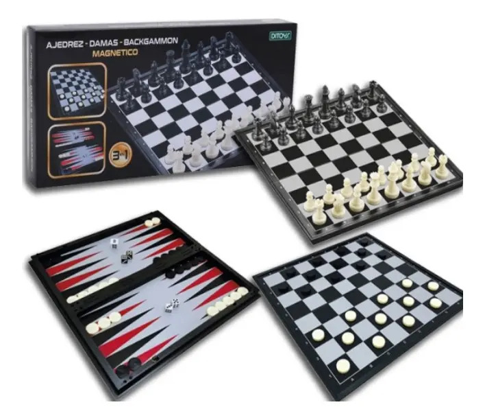 Juego de Mesa Magnético 3 en 1 Ajedrez Damas Backgammon Ditoys 32cm