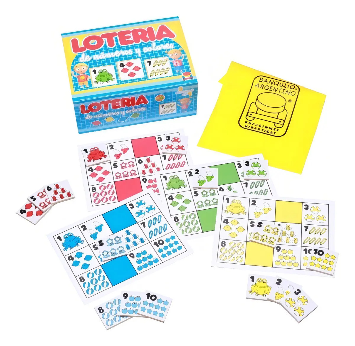 Juego Didáctico Lotería de Números y Colores piezas en madera Banquito Argentino